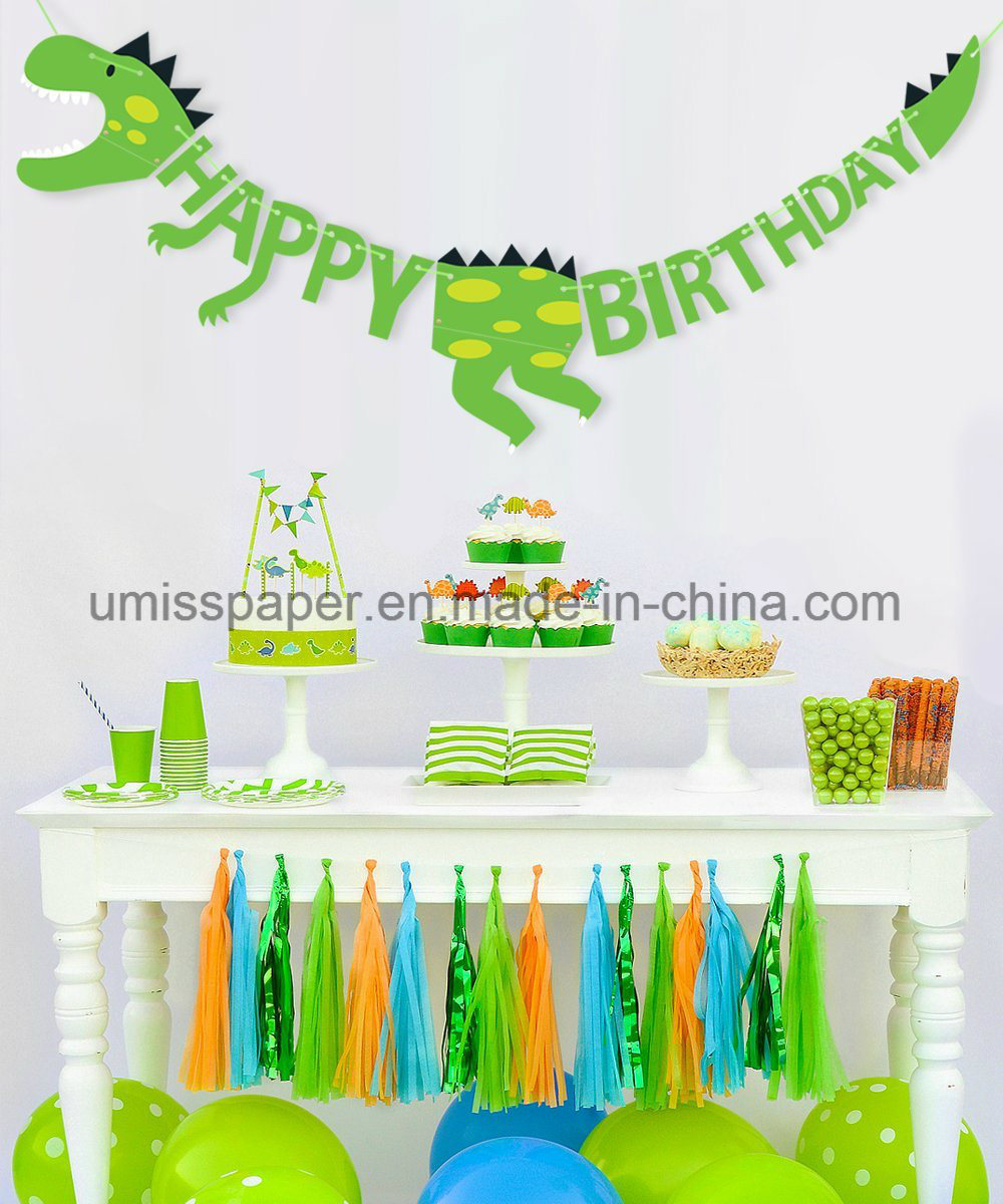 Umiss Paper Bunting Dinosaur Happy Birthday Banner Party Supplies Decorations