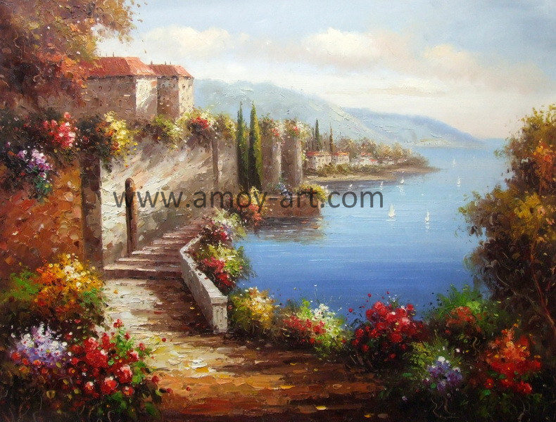 Handmade Mediterranean Landscape Oil Painting for Home Decor