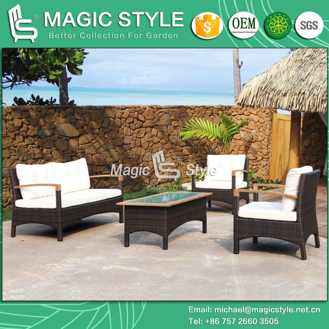 Wood Arm Sofa Set Patio Sofa Wicker Sofa Sofa Set with Teak (Magic Style)