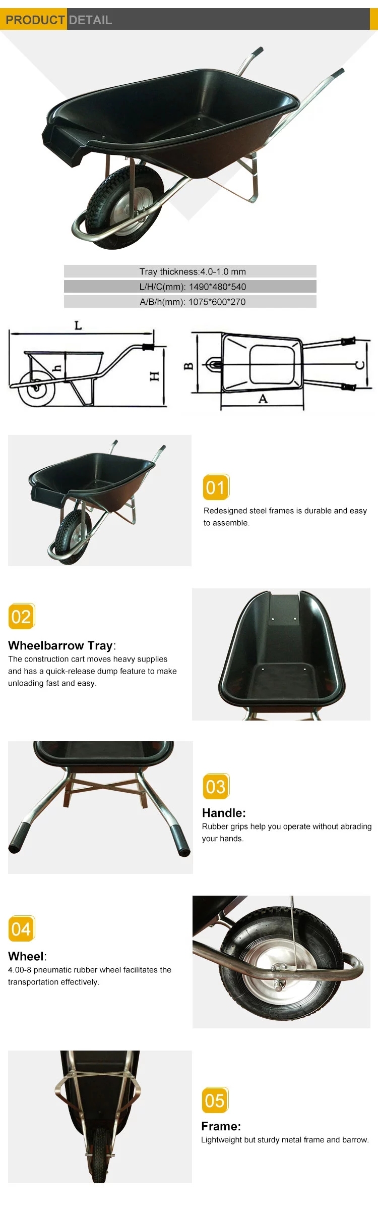 Wholesale High Quality Multi Function Wb5600 Pneumatic Wheel Wheelbarrow