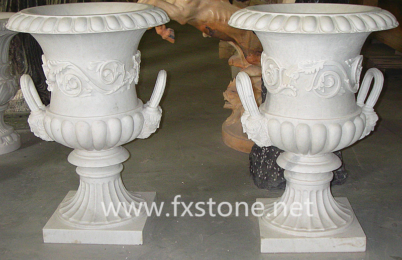 Hand Carved Marble Flower Pot for Garden Decoration