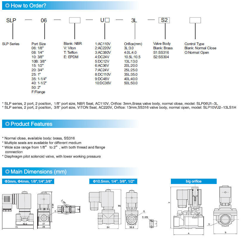 Slp Series 2 Way General Purpose Diaphragm Brass Solenoid Valve