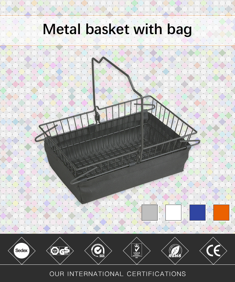 Supermarket Cosmetics Shop Wire Metal Shopping Basket with Bag