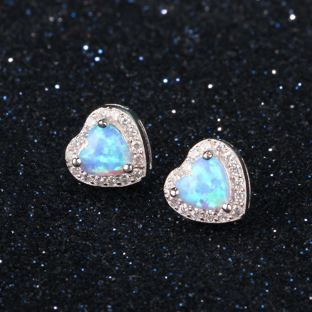 Heart Design Hot Sale Promotion Gift Blue Opal Earring Stud 925 Silver Jewelry (559754131490)