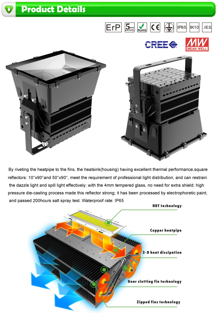 High Power 1000W LED High Mast Lamp Industrial Light