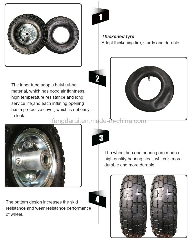 16X4.00-8 Pneumatic Rubber Wheel for Trolley/Tool Cart/Wheel Barrow