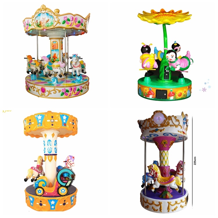 Amusement Park Small 3 Players Horse Carousel Ride on Trailer