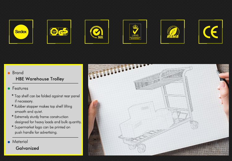 Warehouse Logistics Supermarket Heavy Duty Cargo Trolley Cart