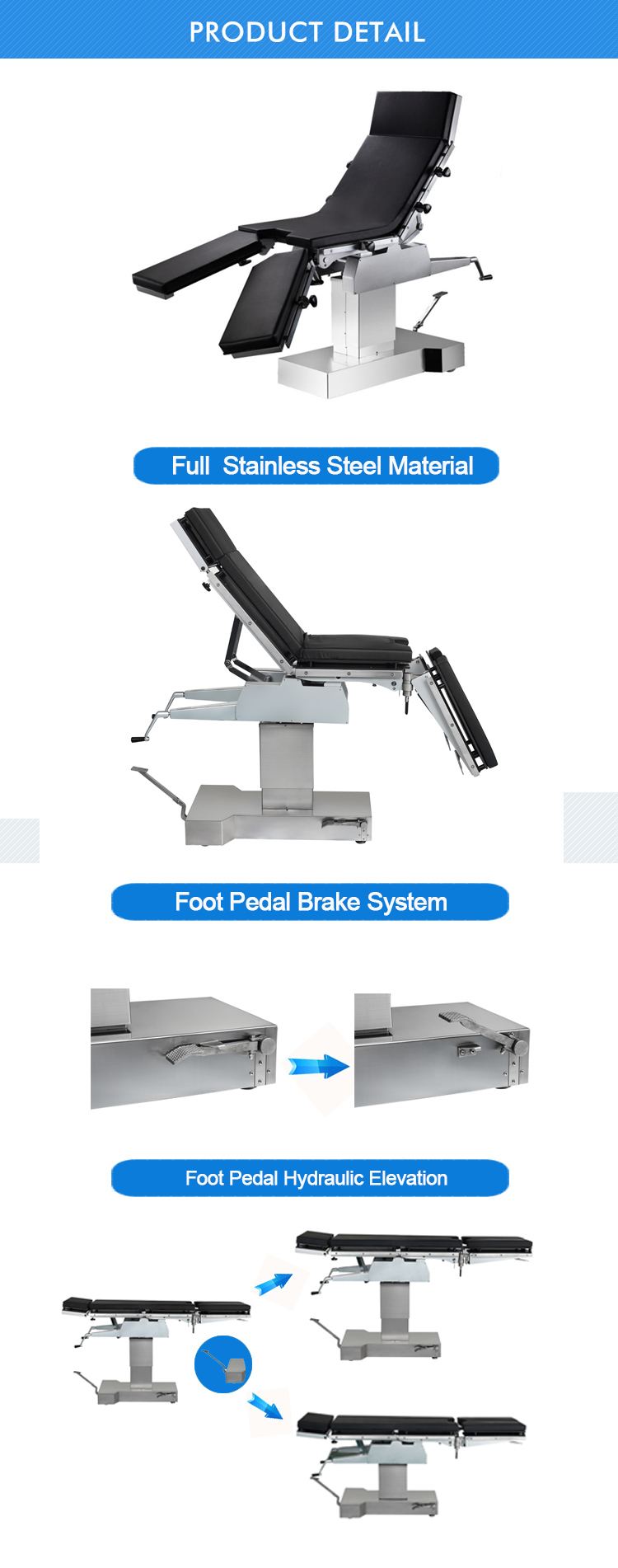 304 Full Stainless Steel Hospital Supplies Universal Medical Manual Bed Operating Table (HFMH3008AB)