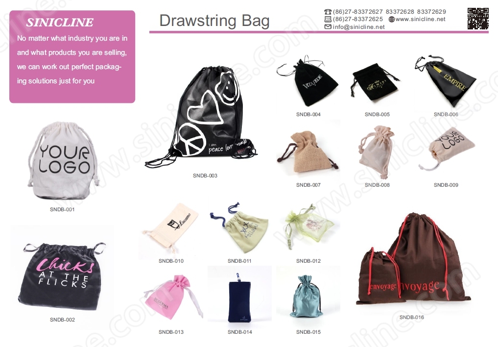 Sinicline Customized Logo Printed Jute Hemp Drawstring Bag for Packaging