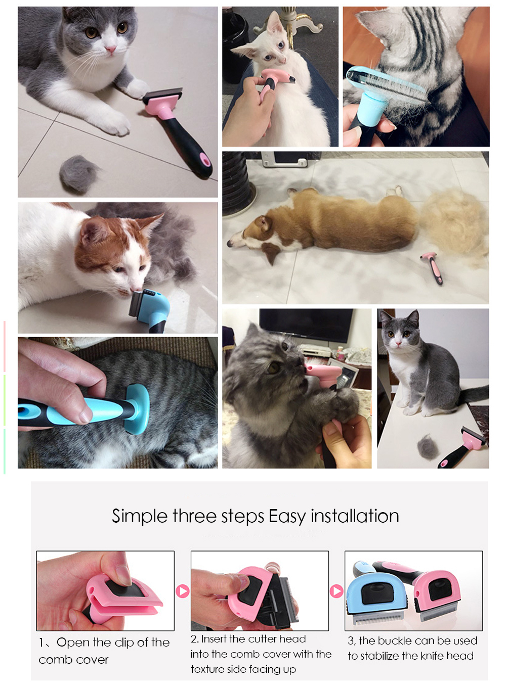 Dog Combs Hair Remover Cat Brush Grooming Tools Handle Beauty Brush Detachable Clipper Pet Trimmer Combs for Pet Supply