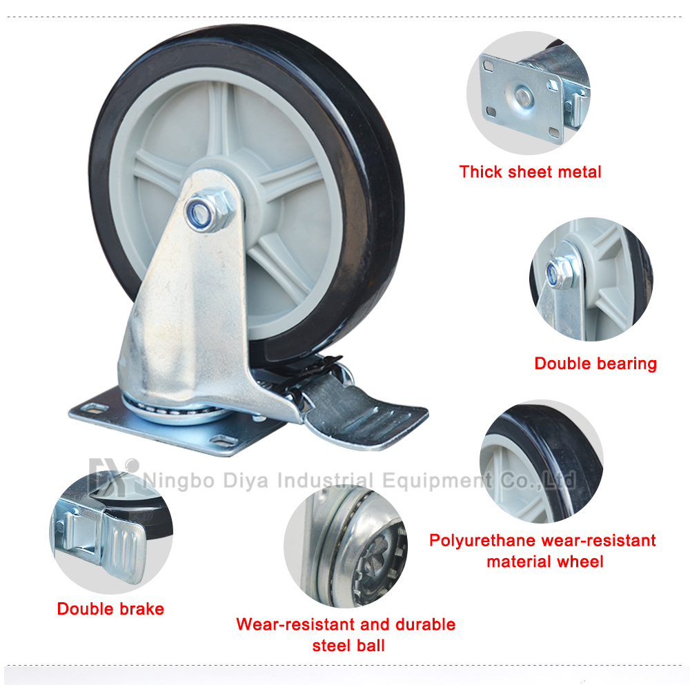 PU 6 Inch Flat Universal Casters with Brake