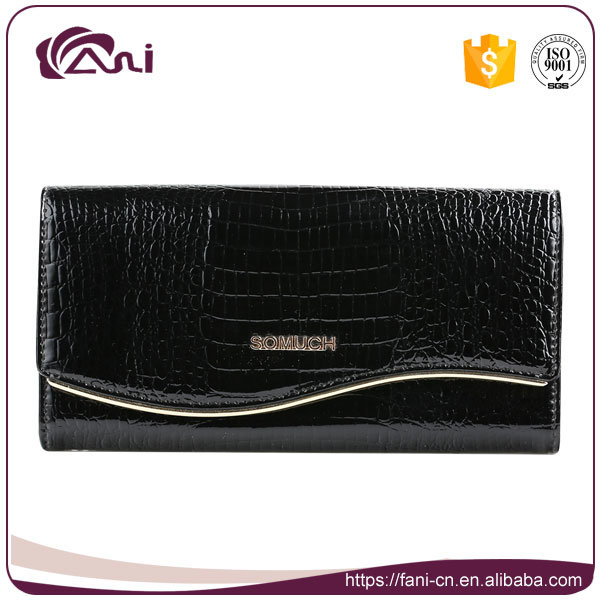 Black Crocodile Grain Metal Frame Clutch Wallet, Woman Genuine Leather Wallet High Quality