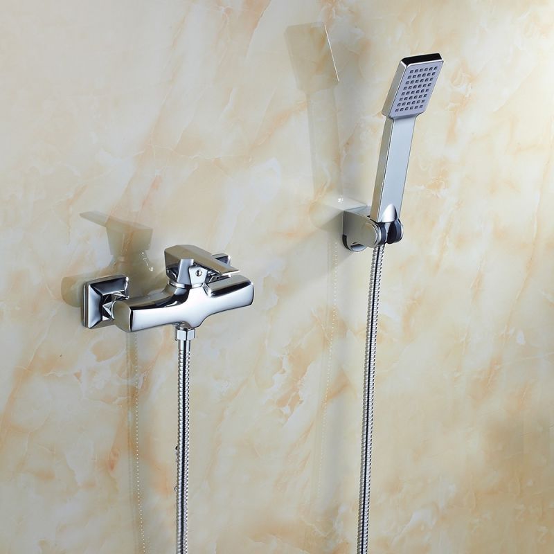 Wall Mounted Brass Chrome Bath Shower Mixer with Hand Shower