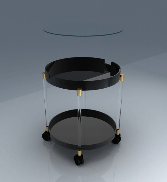 Black Color Tea Table with Wheels for Home Garden Furniture