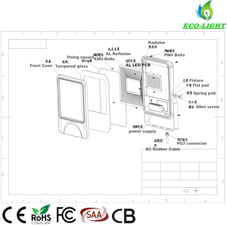 IP66 Waterproof LED Floodlight with 3 Years Warranty Die-Casting Aluminum and 3 Years Warranty