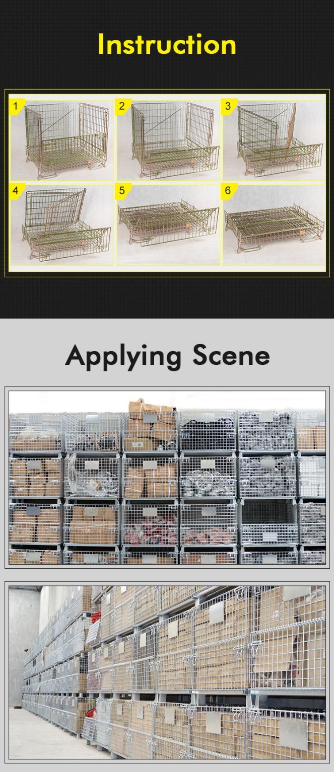 Heavy Duty Industrial Wire Mesh Pallet Cage with Wooden Pallet