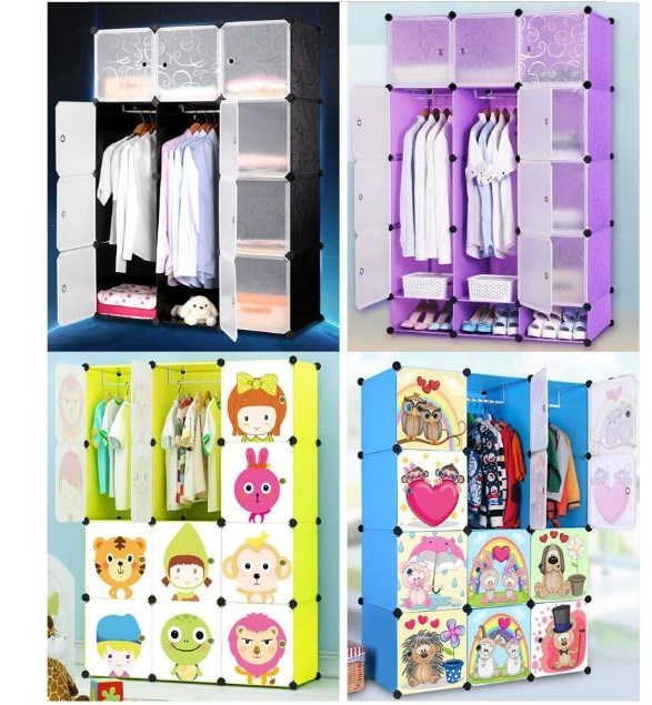 Living Room Wardrobe Cabinet Sale, Plastic Wardrobe with Clothes Hanger Pole, Cheap Folding PP Panel DIY Bedroom Wardrobes (EP-10)