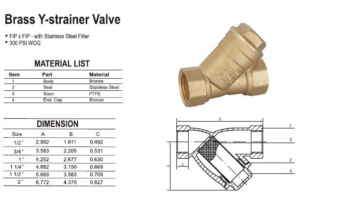 Brass Y Strainer Valve with Stainless Steel Filter