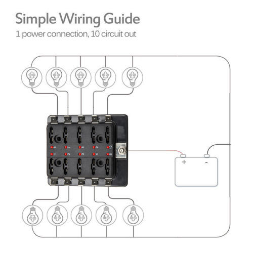 10 Way Car Auto Boat Bus UTV Blade Fuse Box Block Cover 12V with LED Indicators
