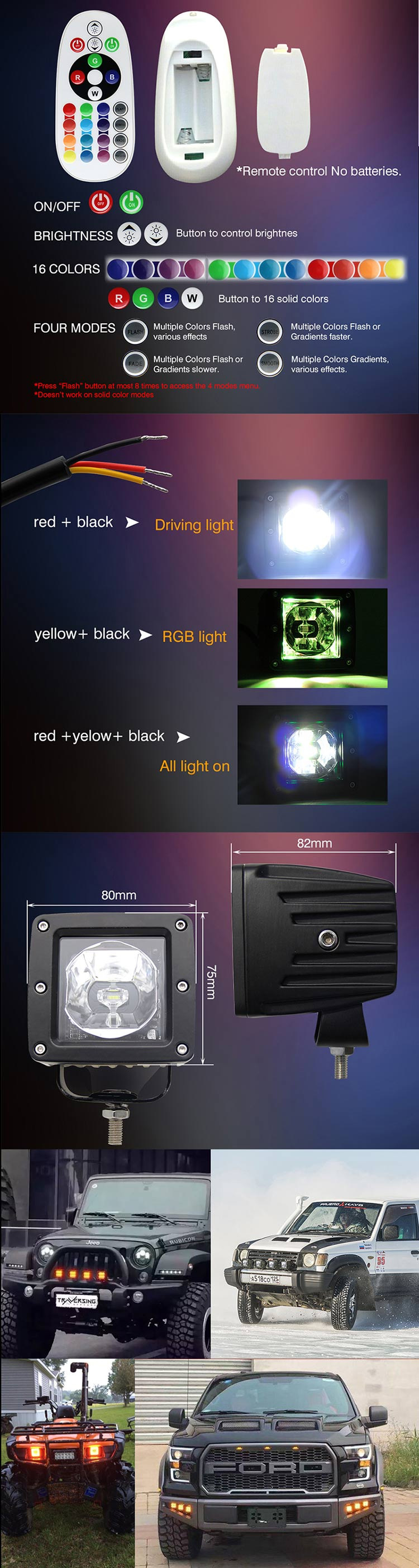 Wholesale 10-30V 3inch Remote Control 15W RGB Strobe LED Pod Cube Work Light