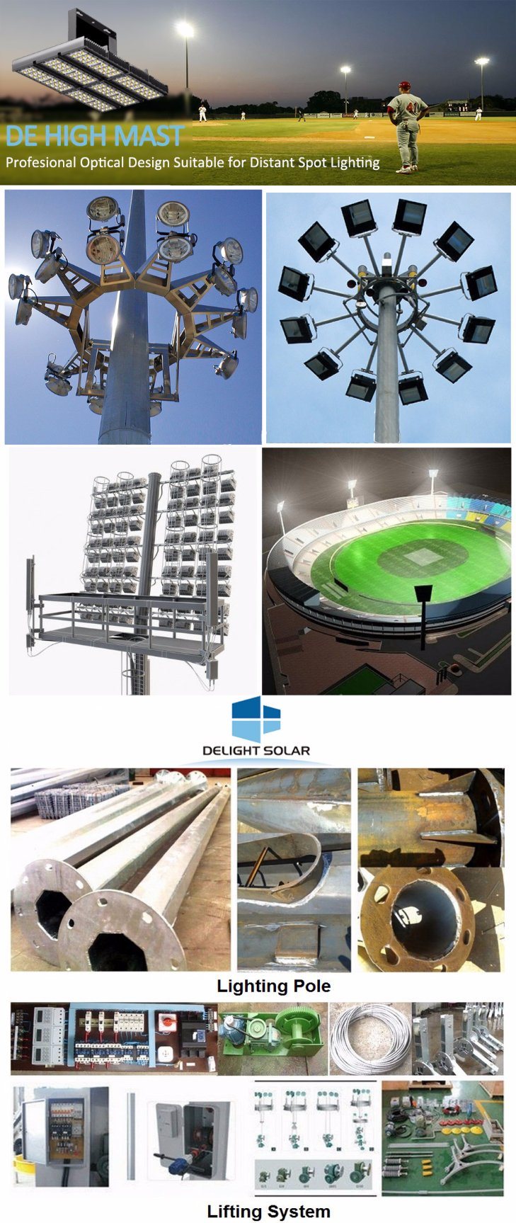 1000W 30m Football Stadium High Pressure Sodium High Mast Pole