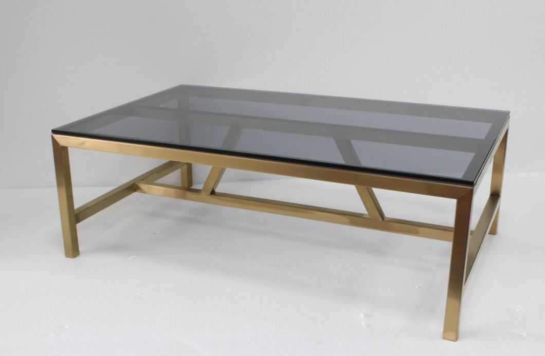 Golden Stainless Steel Metal with Black Tempered Glass Plate Top Coffee Table