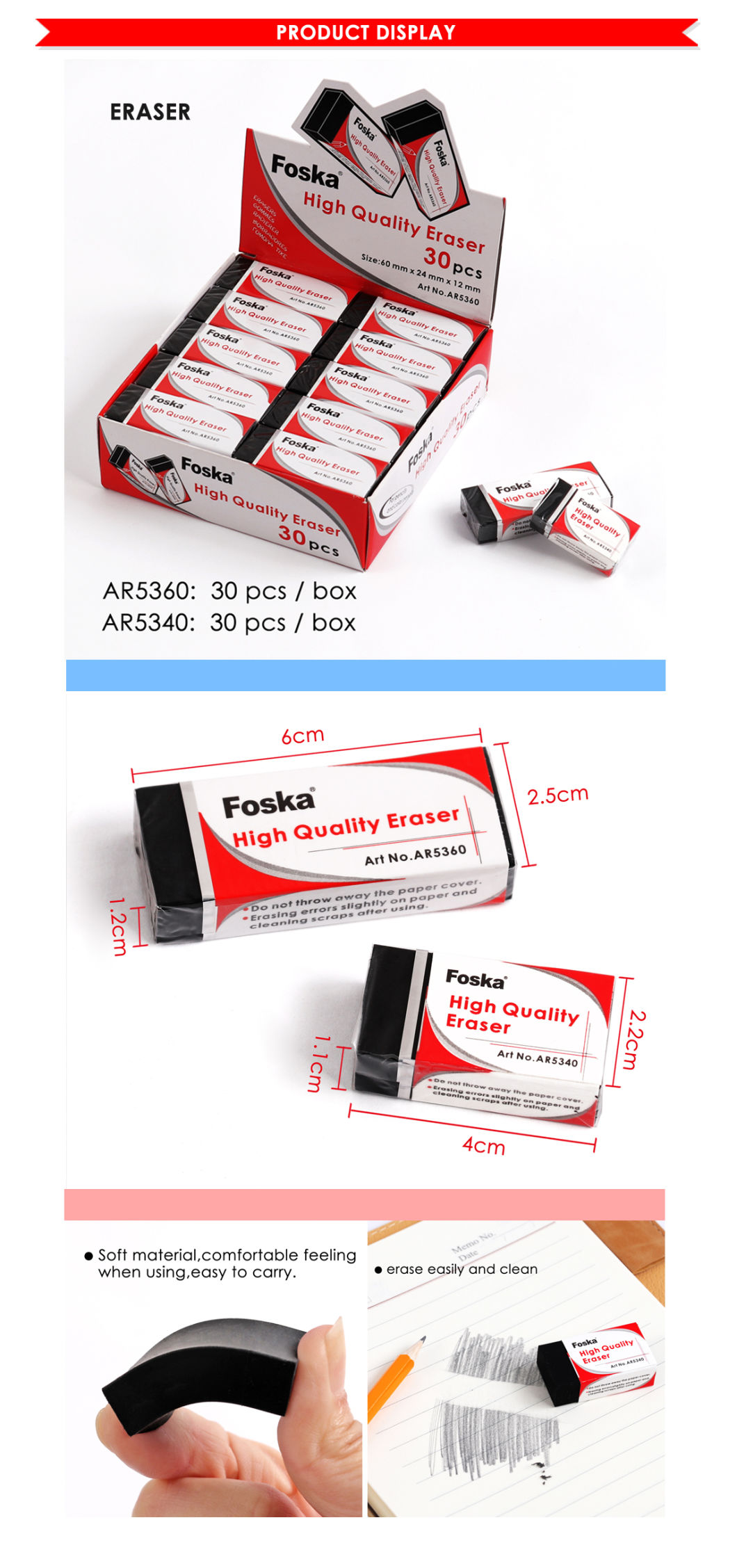 Foska High Quality PVC Clean Soft Eraser