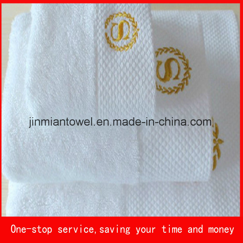 Custom Solid Color Satin Border Cotton Dobby Hotel Towel