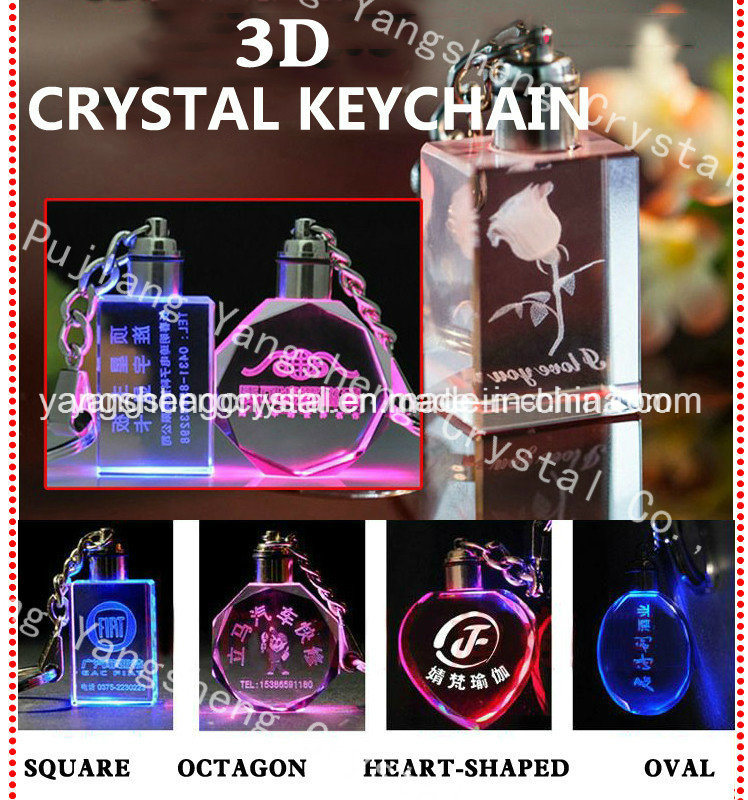 Wholesale Personalized LED 3D Laser Engraved Crystal Heart-Shaped Keychain