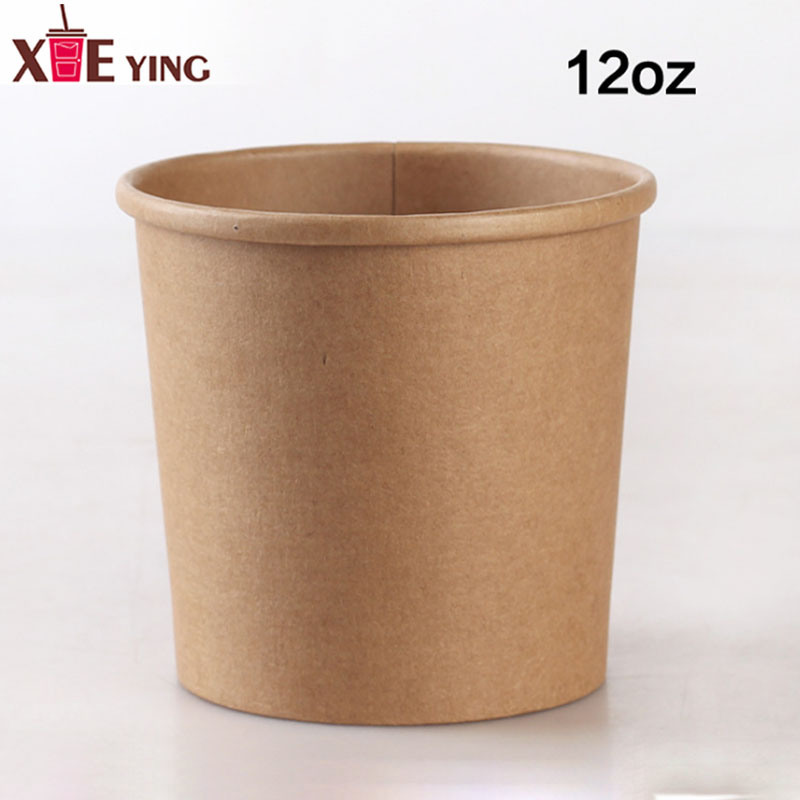 Disposable Kraft Paper Soup Cup with Paper Lid,