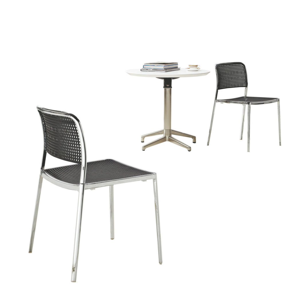 Leisure Modern Stackable Dining Chair Plastic or Fabric Upholstery Metal Chrome Base Chair