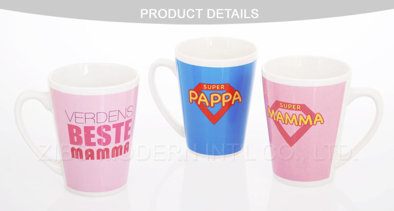 Wholesale V Shape Custom Promotional Ceramic Coffee Mug Cup with Print Design