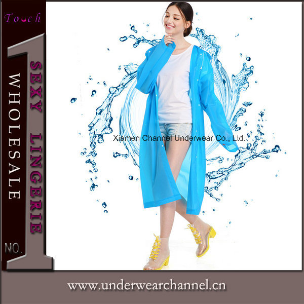 Lady Transparent Plastic PVC EVA Poncho Rainwear Rain Coat (SK-A301)