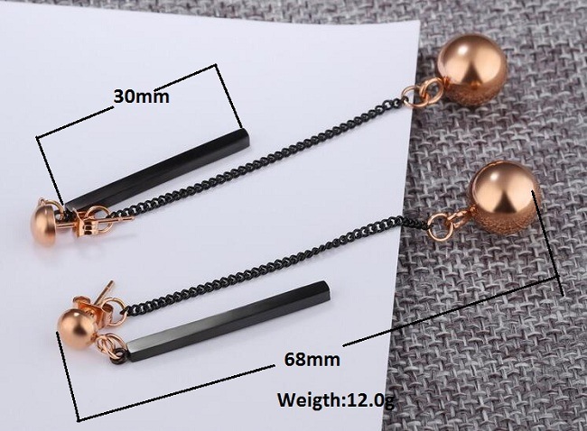 Stainless Steel Fashion Personality Drop Earrings Rose Gold Color Ball Pendant Long Line Dangle Earrings for Women