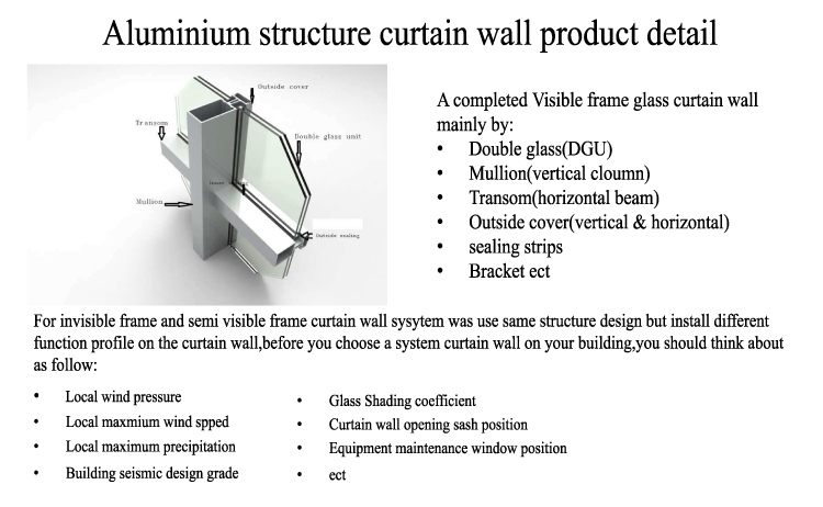 Ghana Invisible Frame Aluminum Structure Glass Curtain Wall