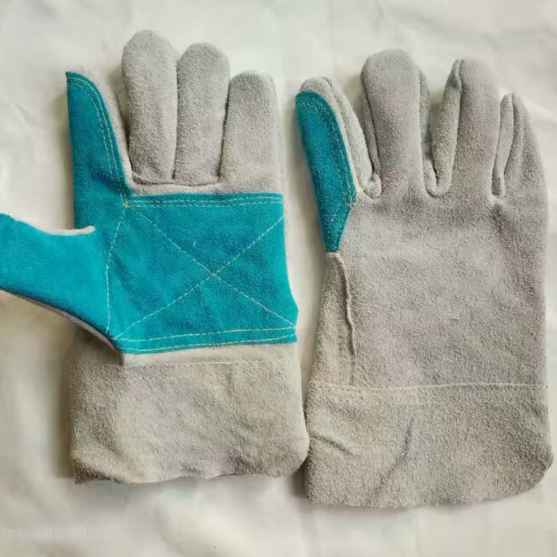 Color Safety Gloves, Cow Split Leather Work Glove
