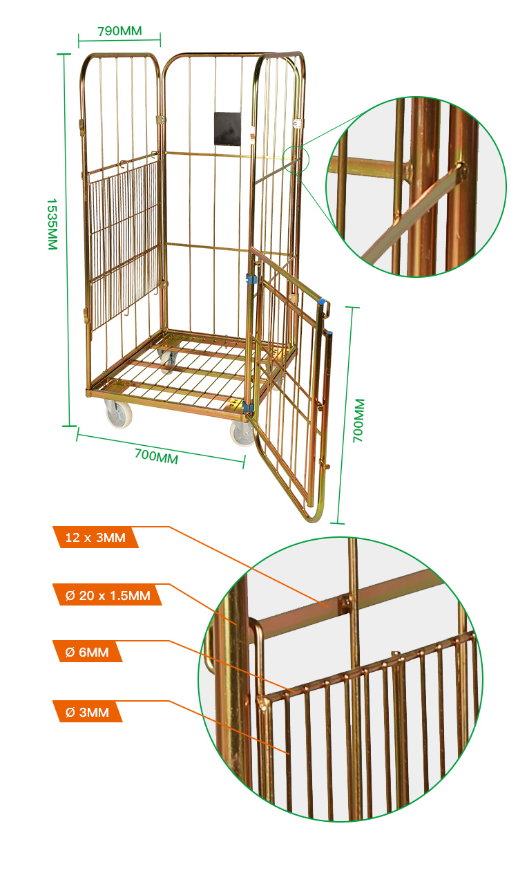 Laundry Cage Cart Trolley Rolling Metal Storage Roll Container