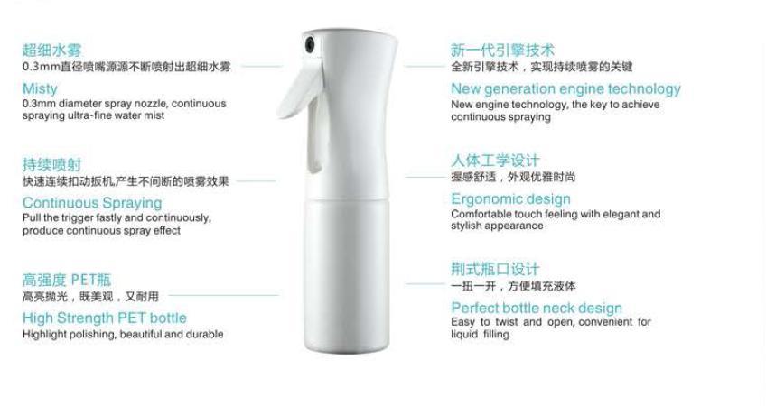 Plastic Pump Spray Bottle, Hair Continuous Mist Spray Bottle