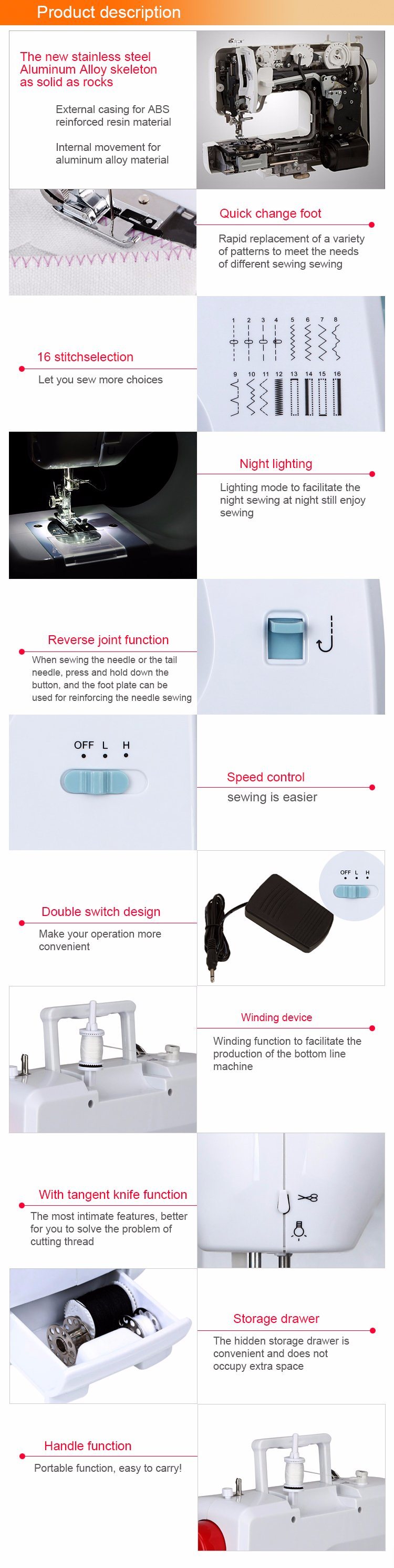 Household Computerized Embroidery Mini Overlock Sewing Machine Domestic (FHSM-700)