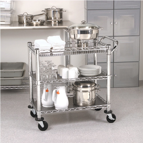 Restaurant Hotel Chrome Metal Moving Hand Cart Cooking Trolley 18