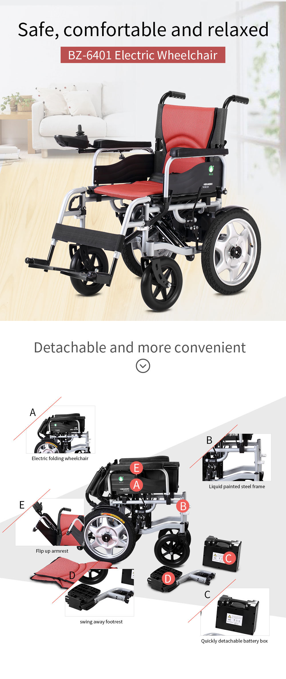 Steel Motorized Electric Power Wheelchair (Bz-6401)