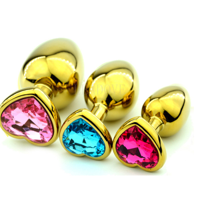 Golden/ Silver Stainless Steel Heart Anal Plug Jewelled Butt Plug