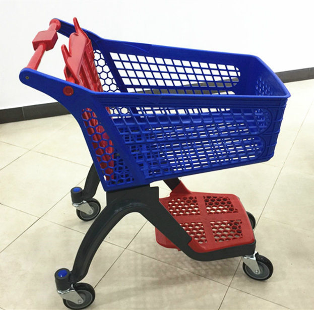 Store Supermarket Wheeled Basket Trolley Shopping Plastic Cart