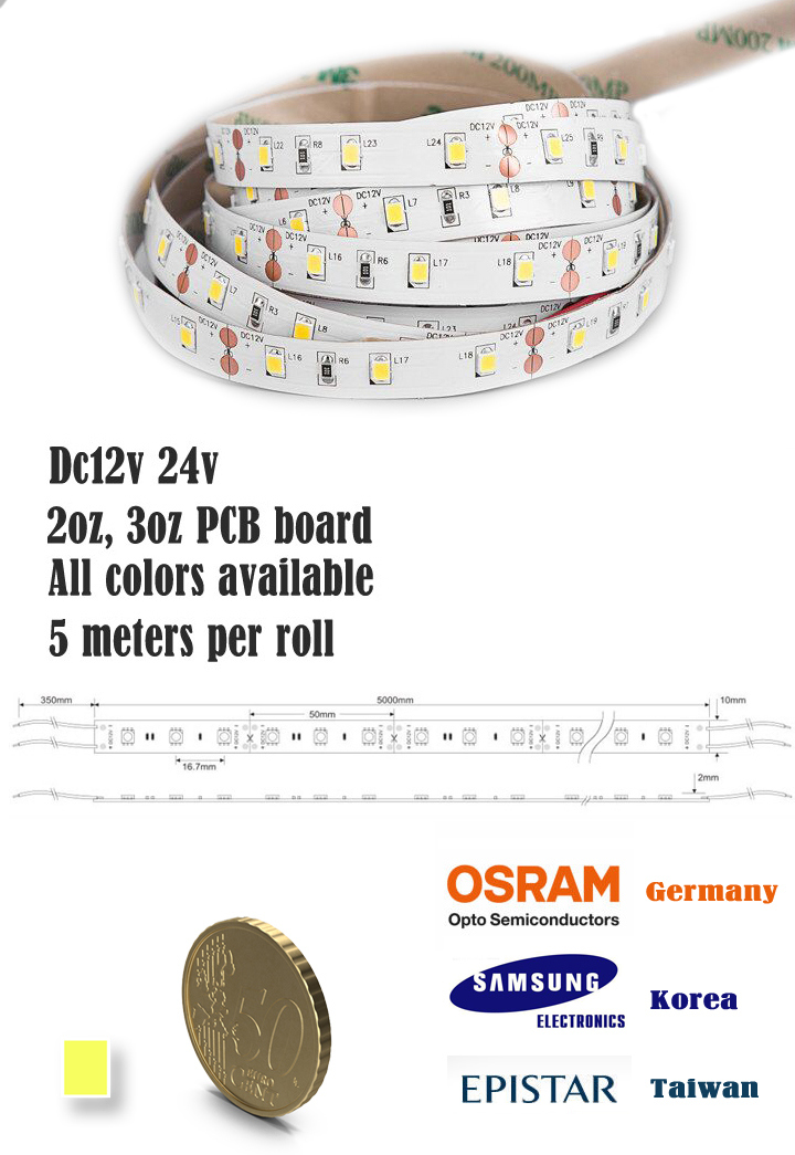 SMD 2835 LED 60 LEDs 12W Per Metre Flexible LED Strip Light