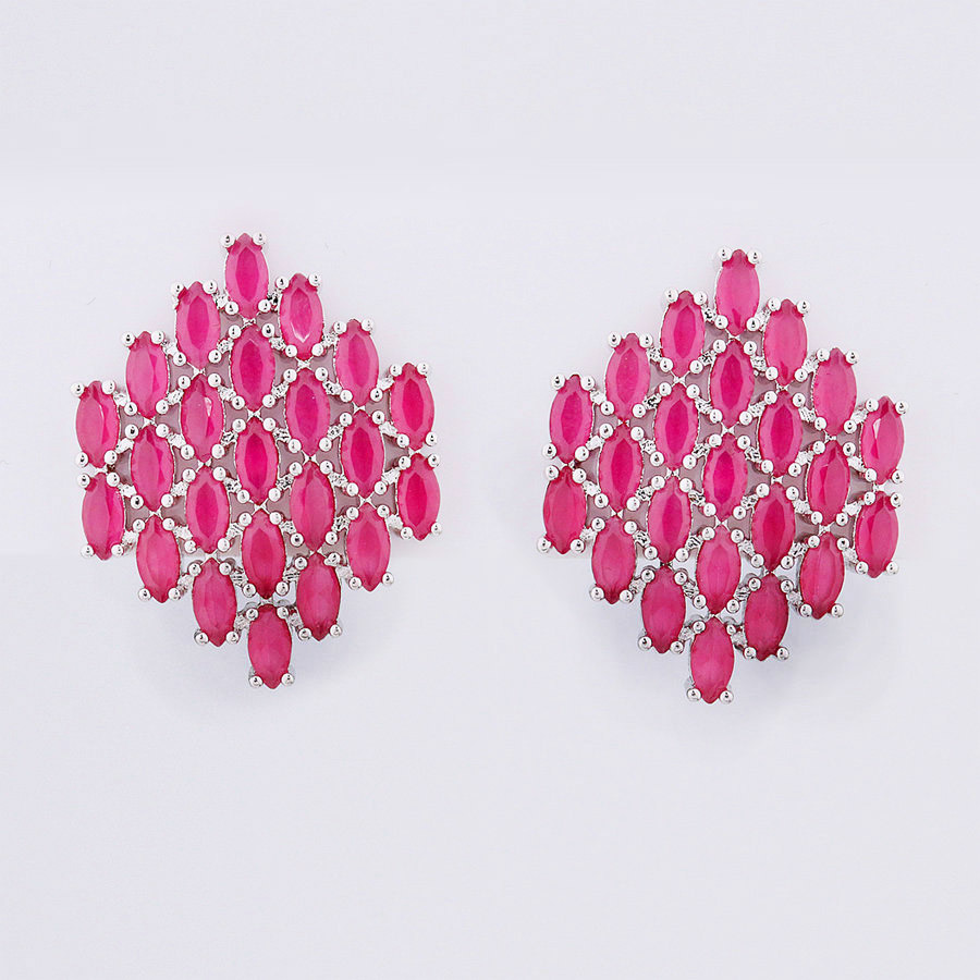 White Gold Plated Colorful Zirconia Stud Earring for Party