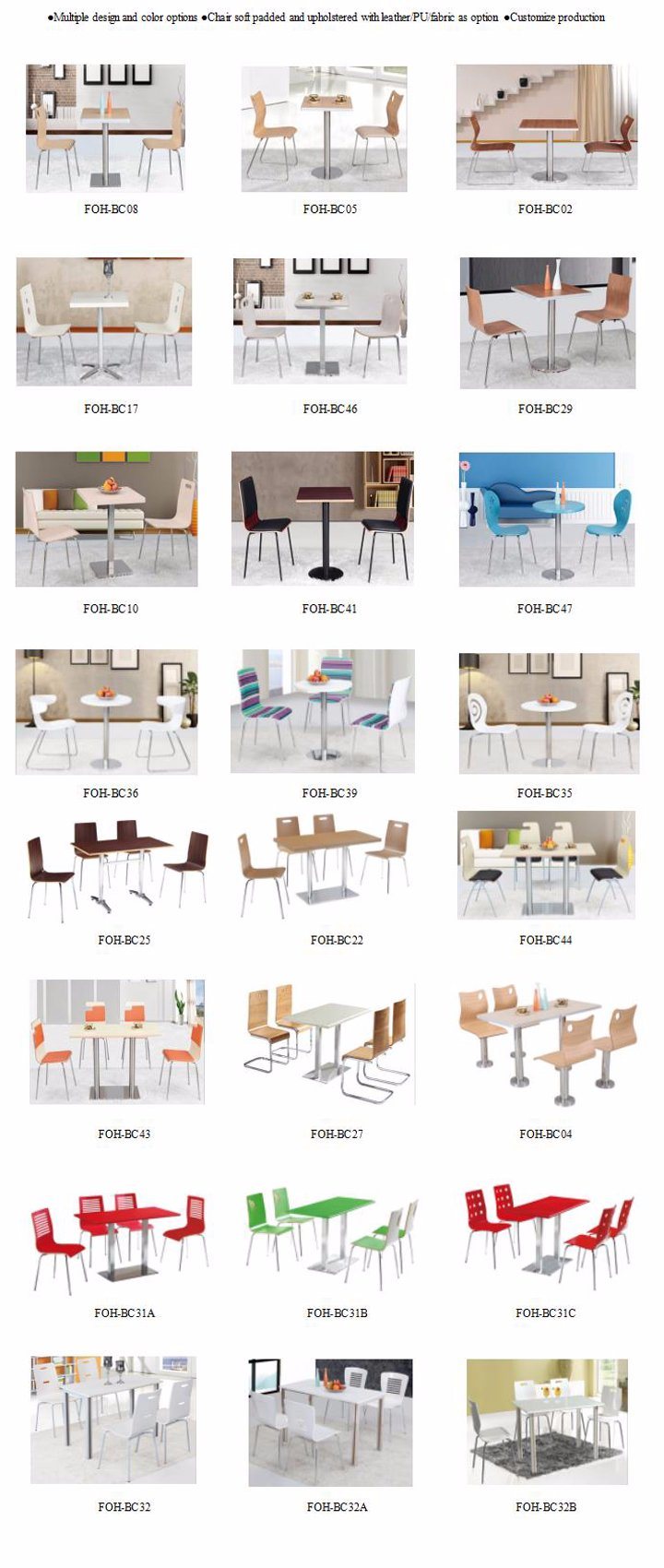 Restaurant Furniture Dining Table and Chairs with Customized Size