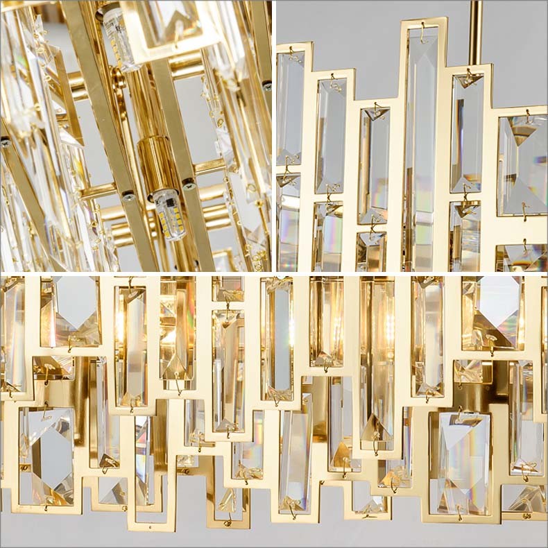 Luxury Post Modern Gold Hotel Project Pendant Chandelier Light in K9 Crystal, for Lobby, Restaurant, Living Room
