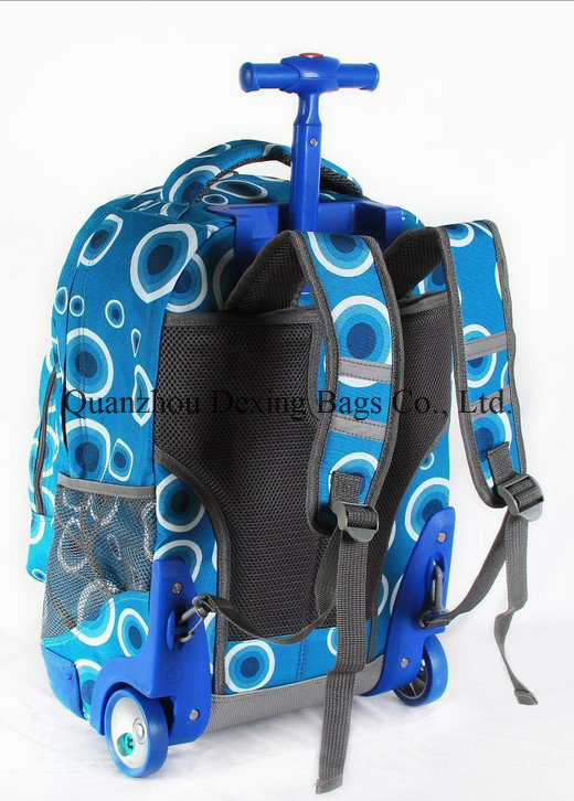 School Blue Wheeled Backpack, Rolling Laptop Bag Travel Bookbag Shoulder Trolley