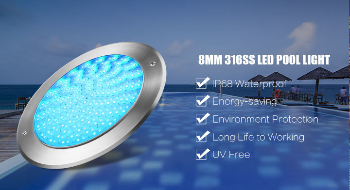 8mm Thick White and RGB in Stainless Steel 316 Polished LED Underwater Light